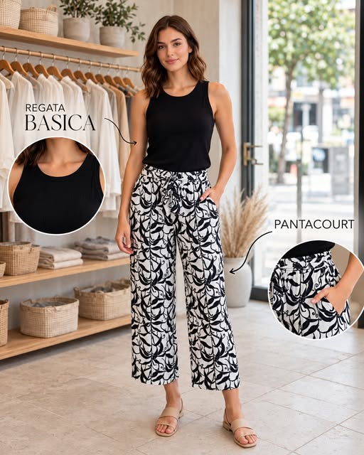 Regata básica preta com pantacourt estampada